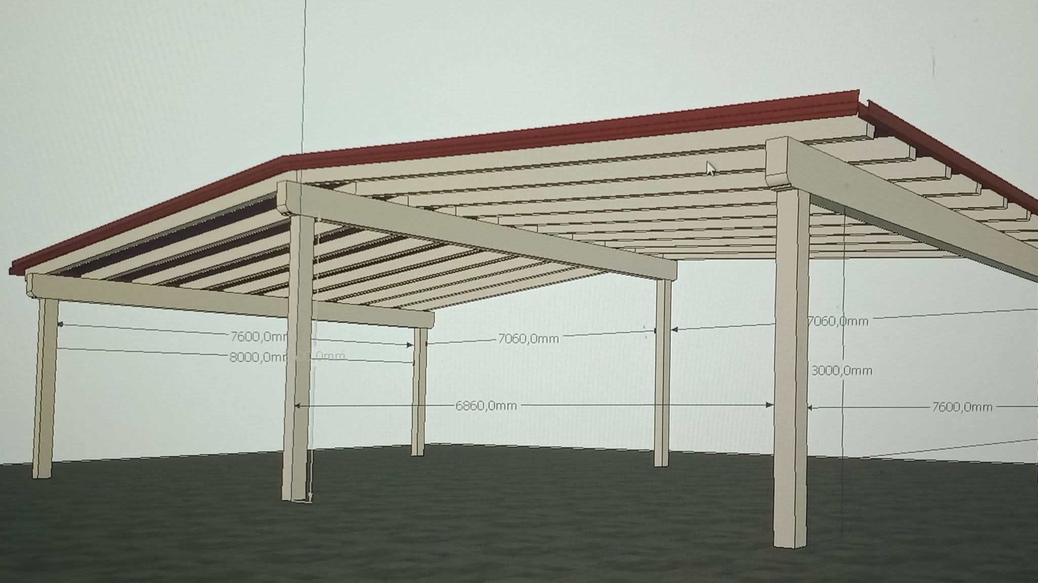 Veranda in legno con pilastri dritti e copertura a doppia falda